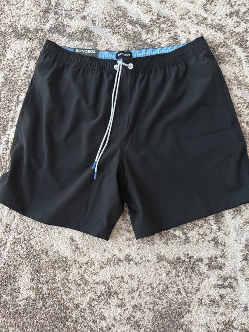 Bonobos Black Swim Trunks with Blue Waistband Accent